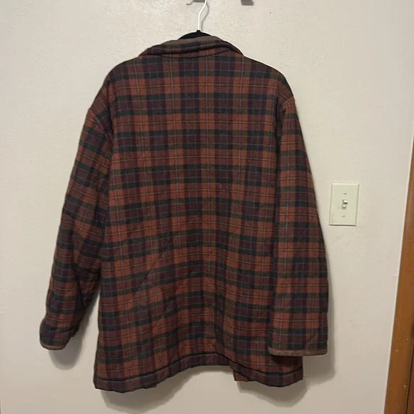 Rare Ralph Lauren Outdoor Clothing Lambs Wool Plaid Leather Coat Jacket